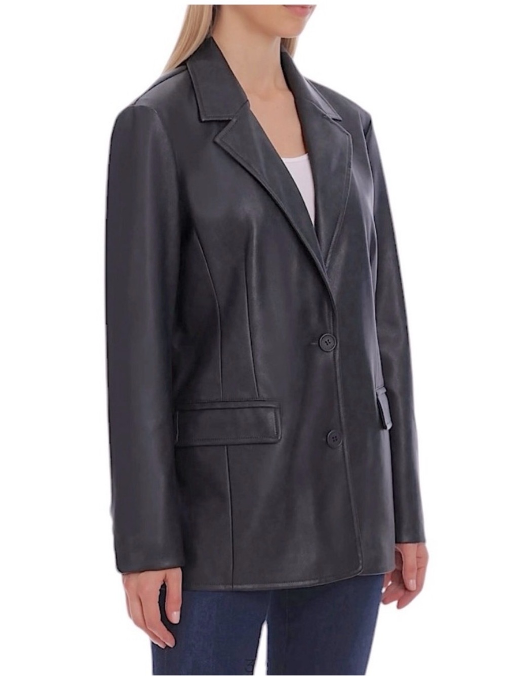 Avec Les Filles Faux Leather Blazer Two Button Jacket size XL